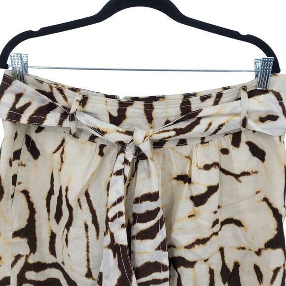 Banana Republic Linen Skirt 14 Brown Cream Zebra Animal Print Mini Pockets City - Picture 4 of 9